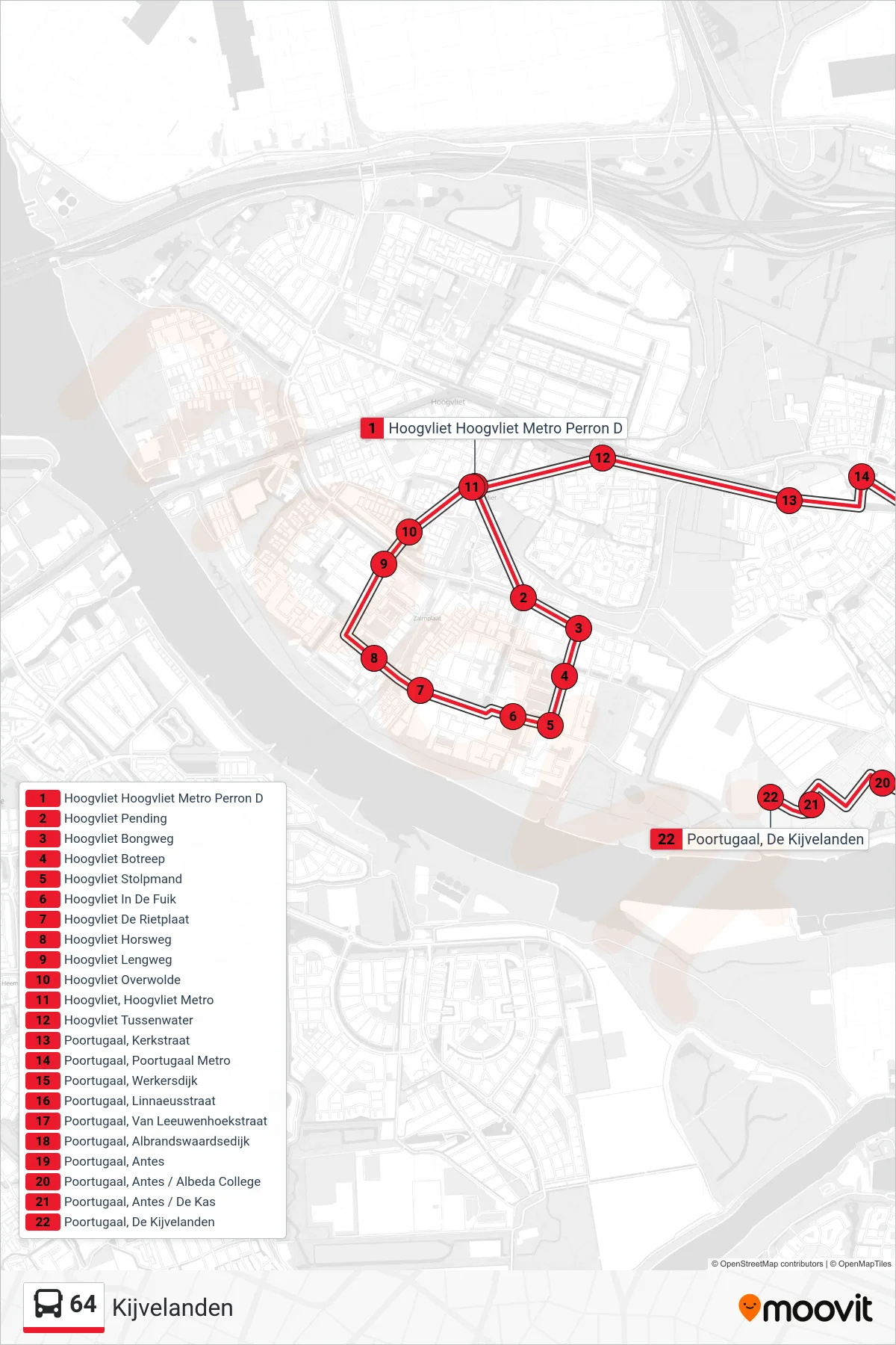 Lijn 64 (bus, Kijvelanden): route en haltes op de kaart