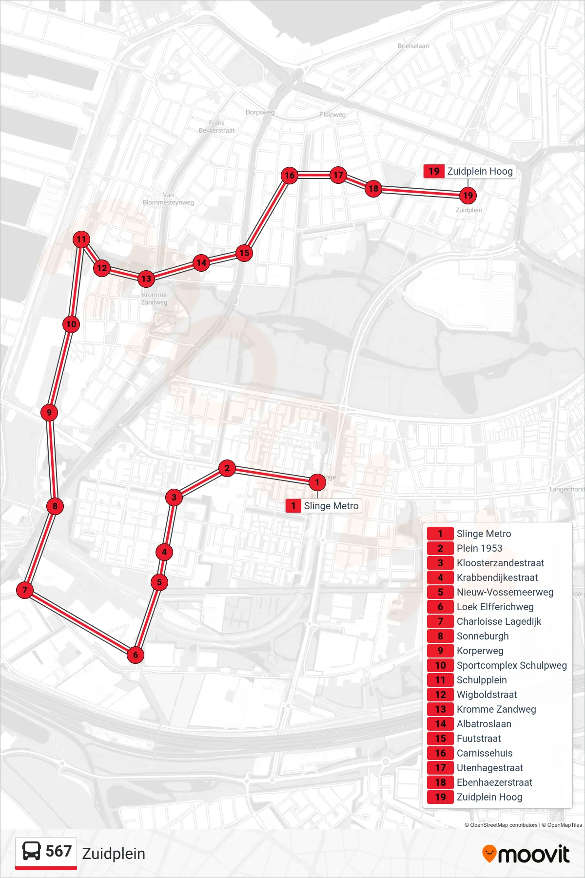 Linie 567 (Bus) Richtung Zuidplein: Route und Haltestellen auf der Karte