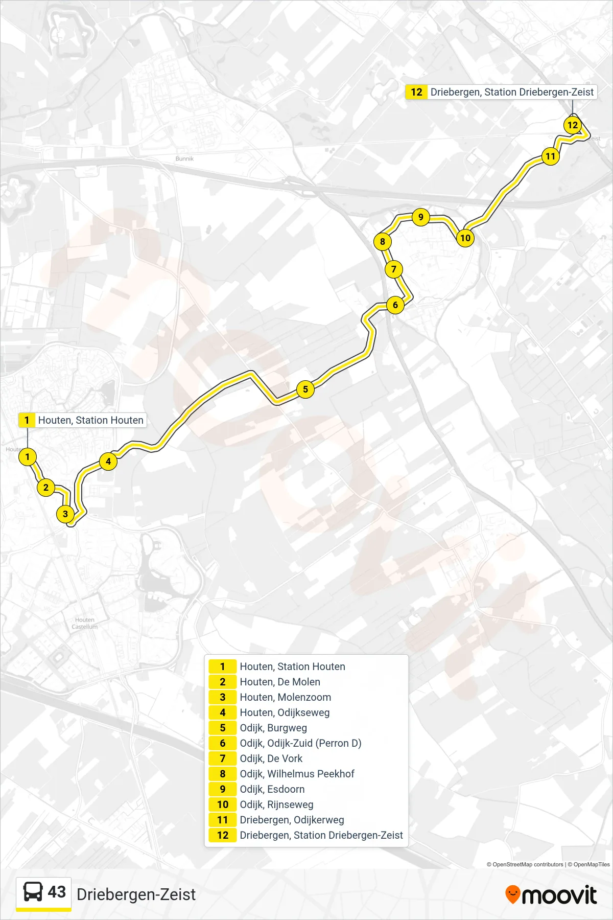 Lijn 43 (bus, Driebergen-Zeist): route en haltes op de kaart