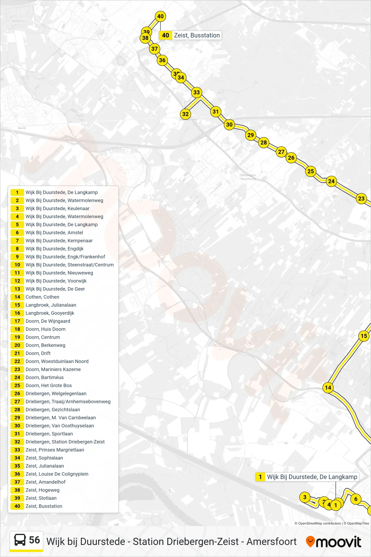 Lijn 56 (bus, Zeist): route en haltes op de kaart