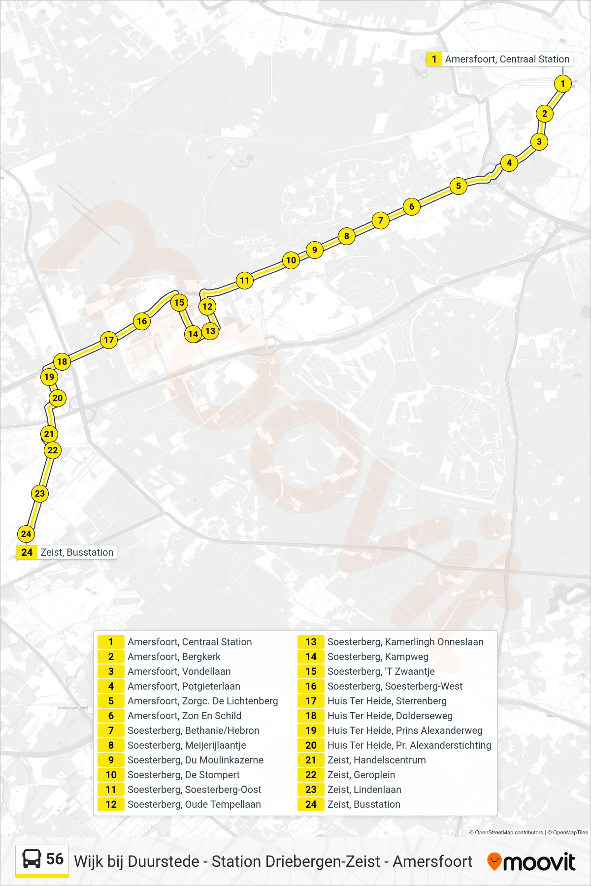 Lijn 56 (bus, Zeist): route en haltes op de kaart