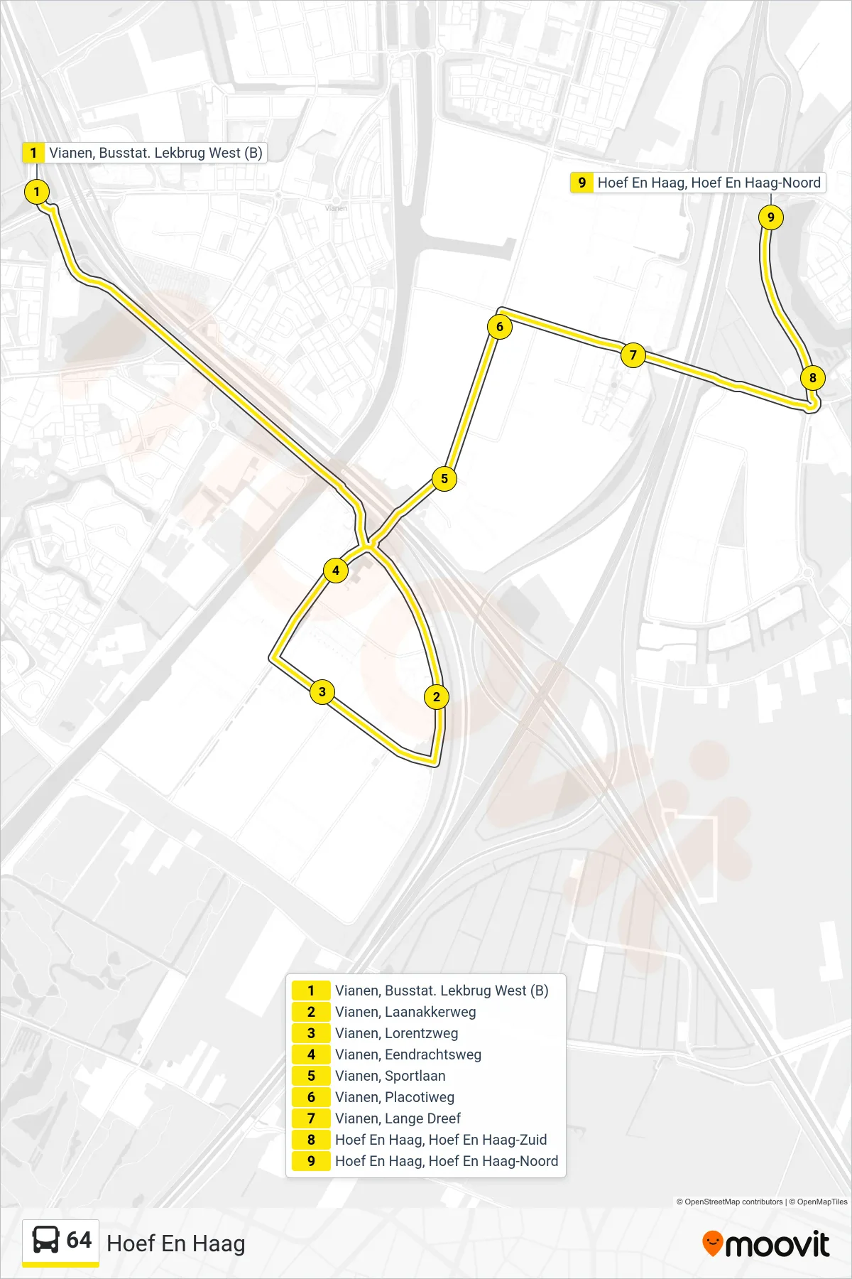 Lijn 64 (bus, Hoef En Haag): route en haltes op de kaart