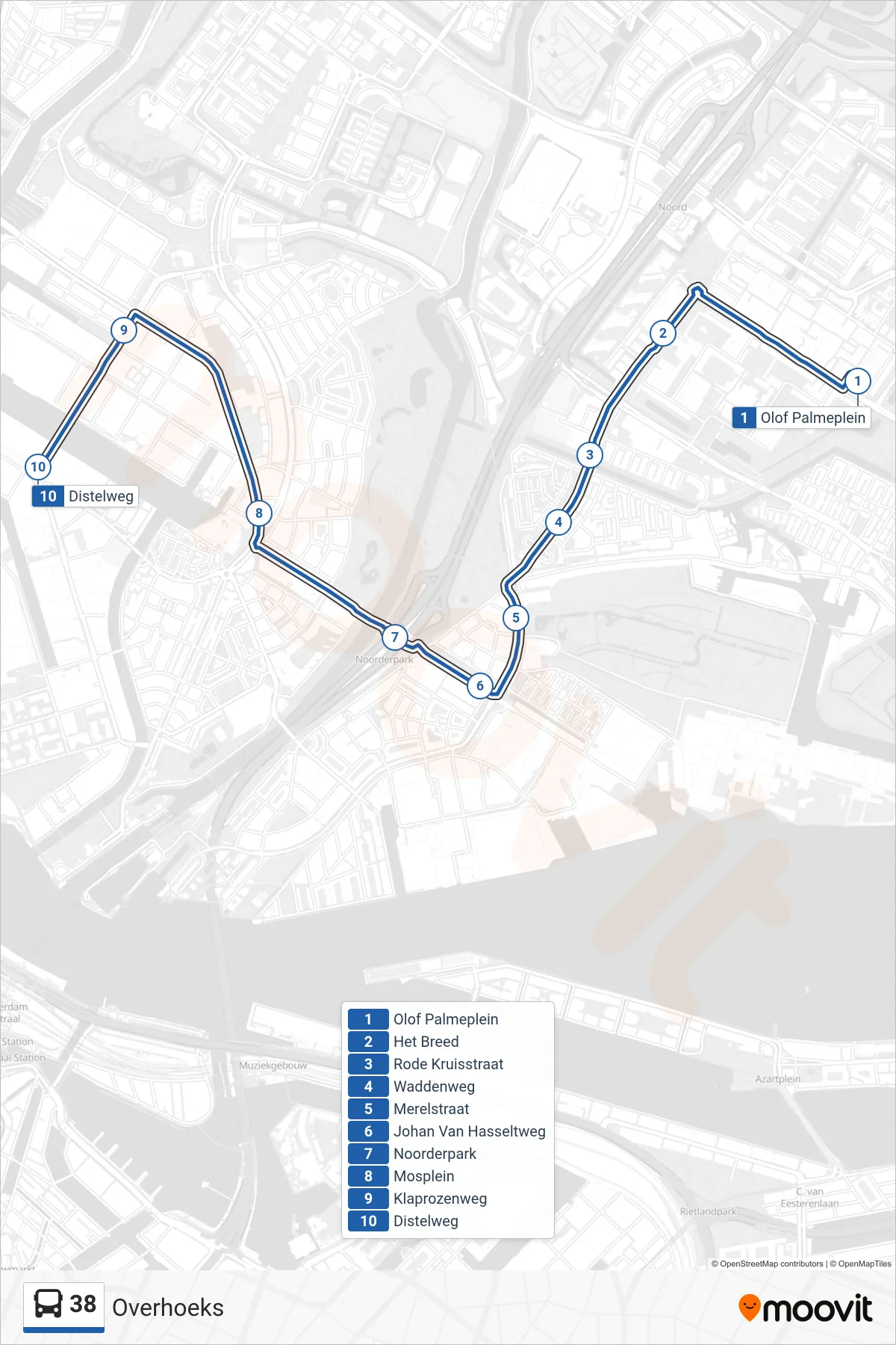Lijn 38 (bus, Overhoeks): route en haltes op de kaart