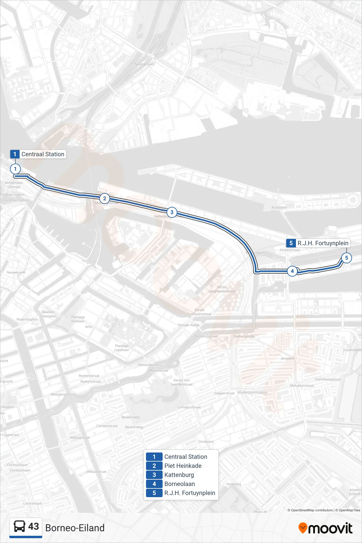 Lijn 43 (bus, Borneo-Eiland): route en haltes op de kaart