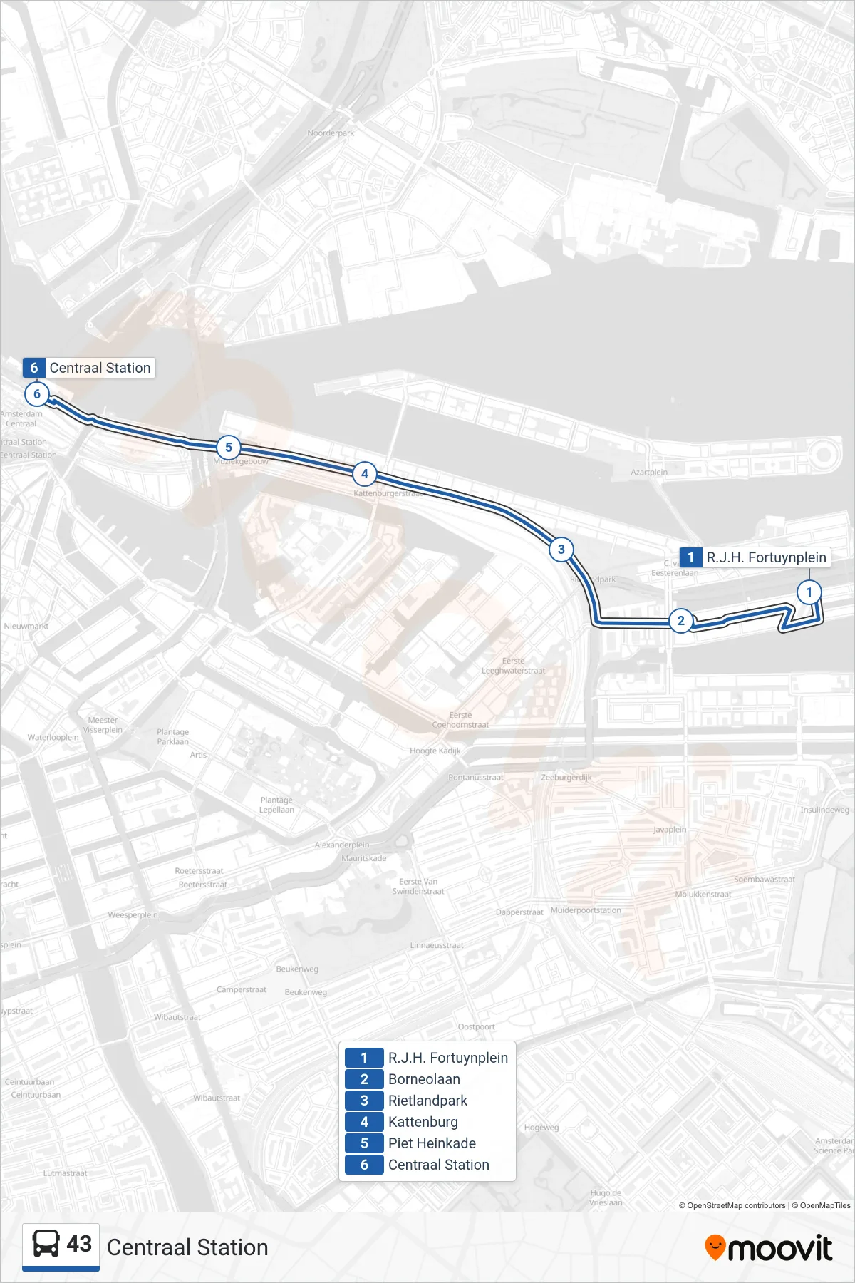 Lijn 43 (bus, Centraal Station): route en haltes op de kaart