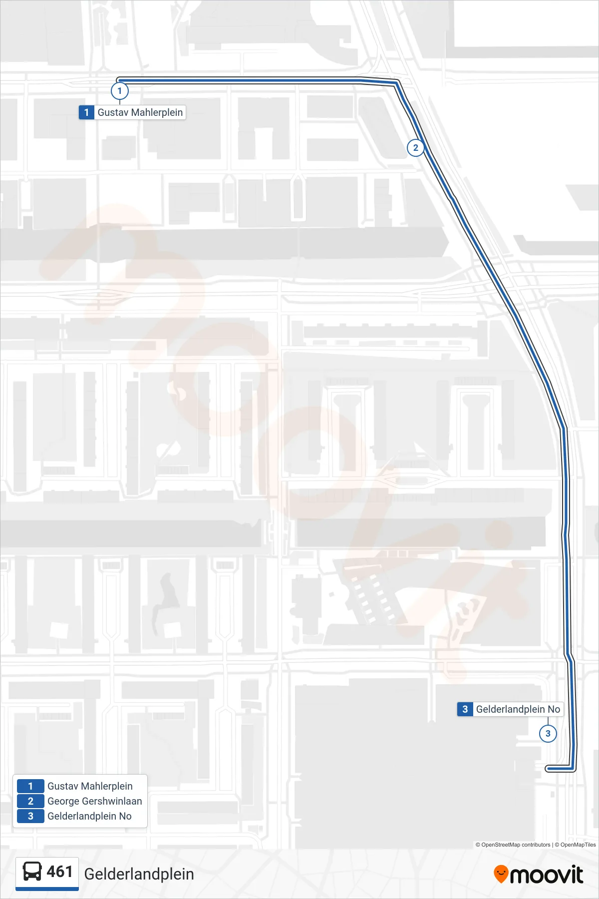 Lijn 461 (bus, Gelderlandplein): route en haltes op de kaart
