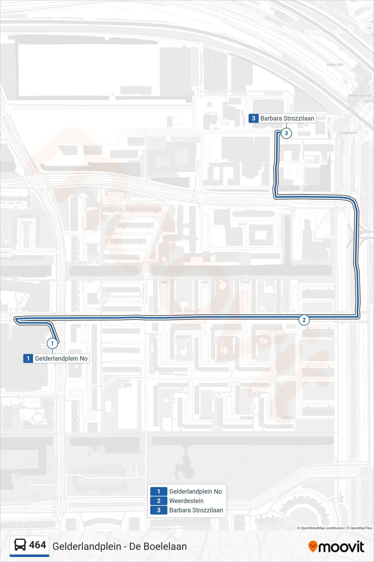 464 bus Line (Vivaldi) route and stops on a map