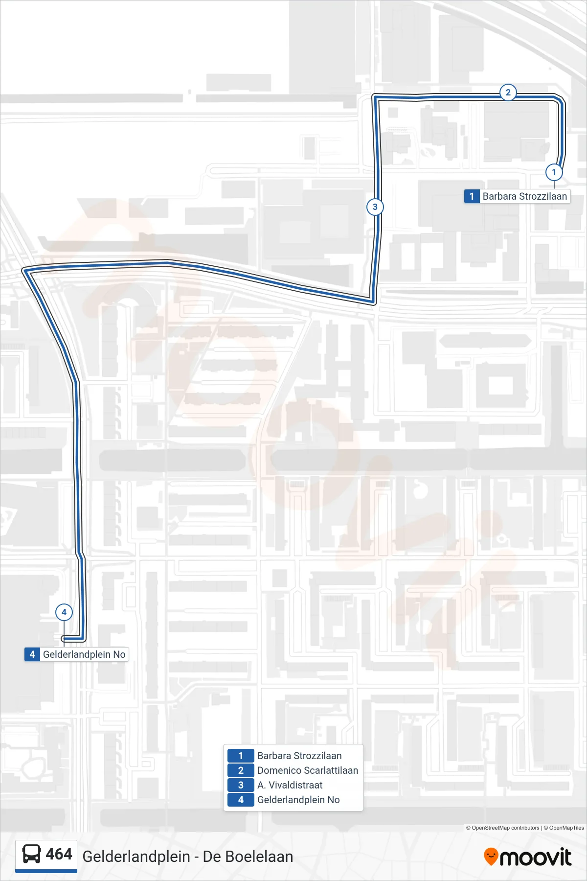 Lijn 464 (bus, Gelderlandplein): route en haltes op de kaart