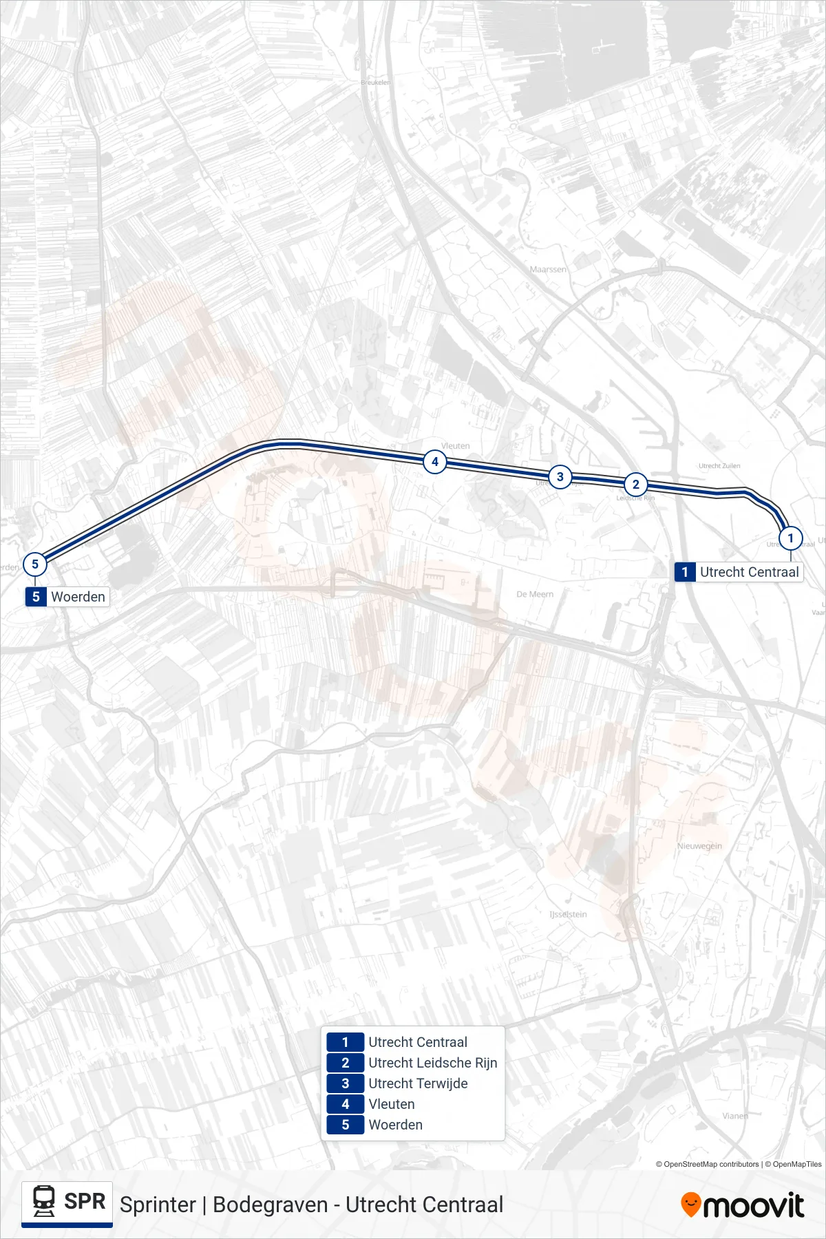 Lijn SPR (trein, Woerden): route en haltes op de kaart