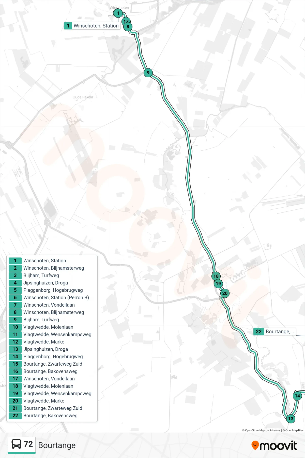 Linie 72 (Bus) Richtung Bourtange: Route und Haltestellen auf der Karte
