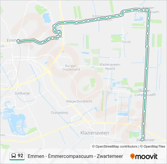 Bus 92 lijnkaart
