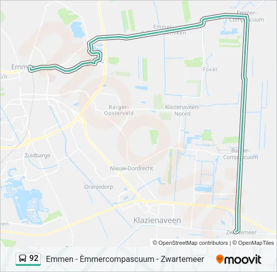 Bus 92 lijnkaart