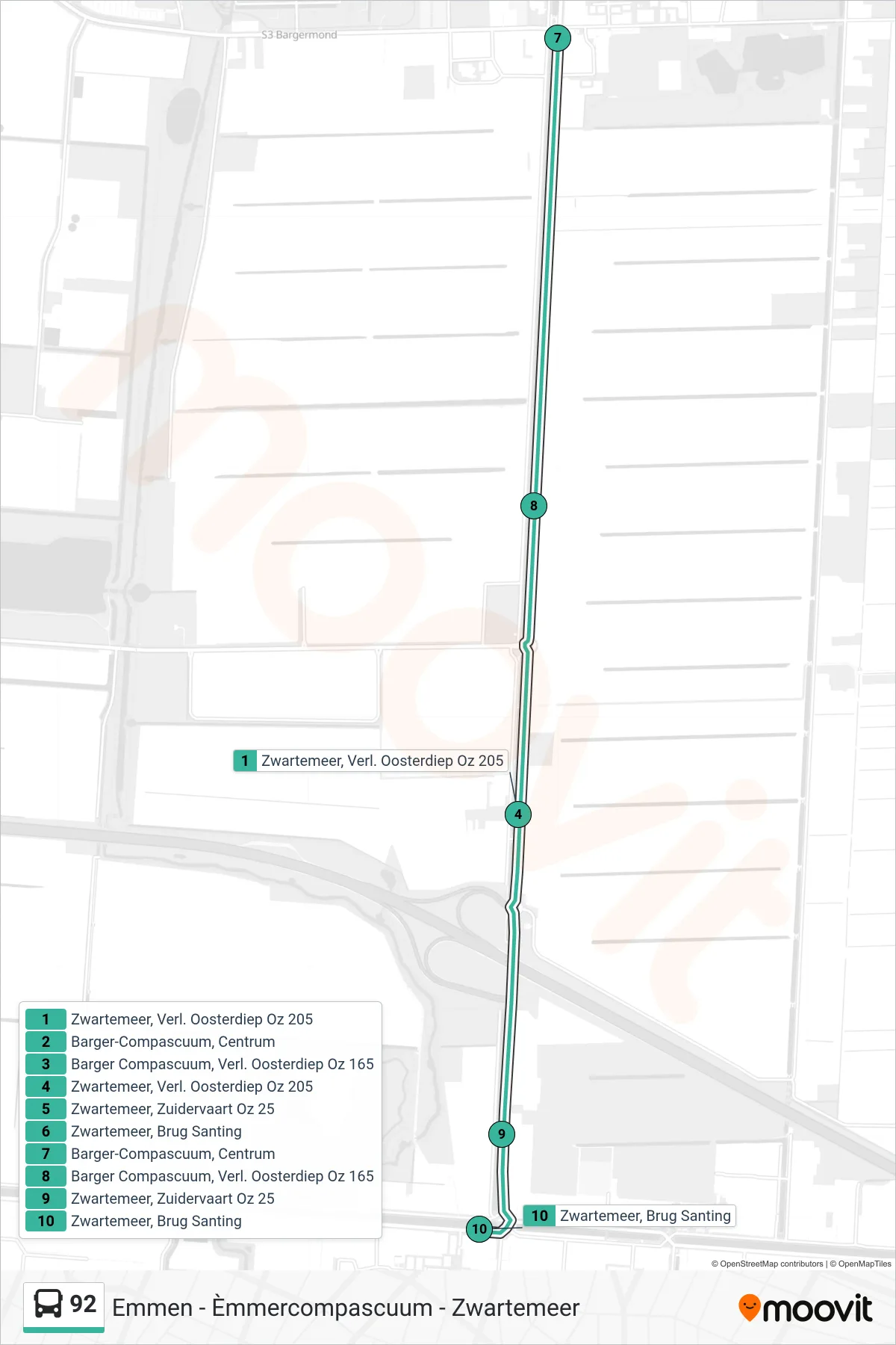 Lijn 92 (bus, Emmen): route en haltes op de kaart