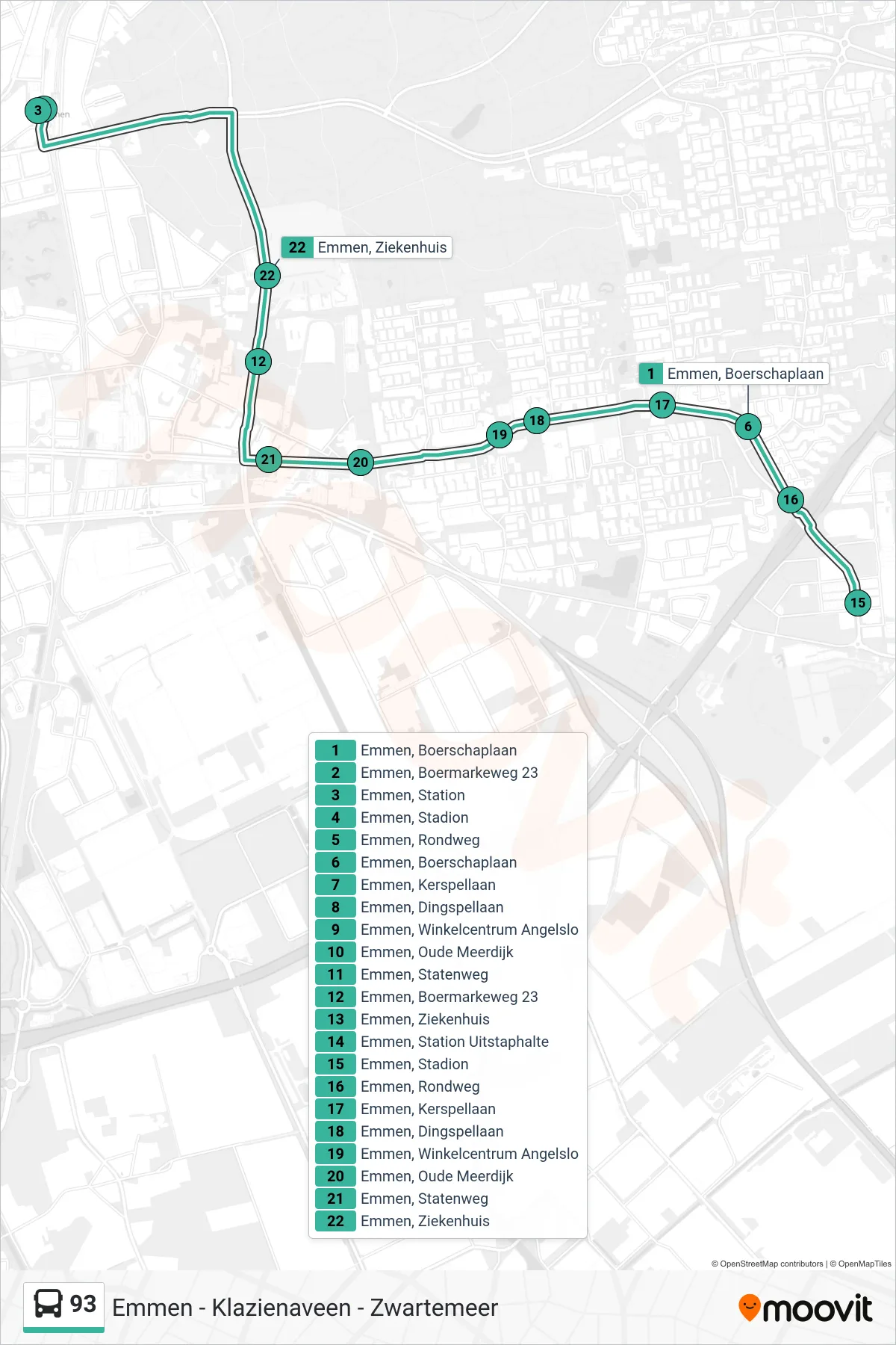 Lijn 93 (bus, Station): route en haltes op de kaart