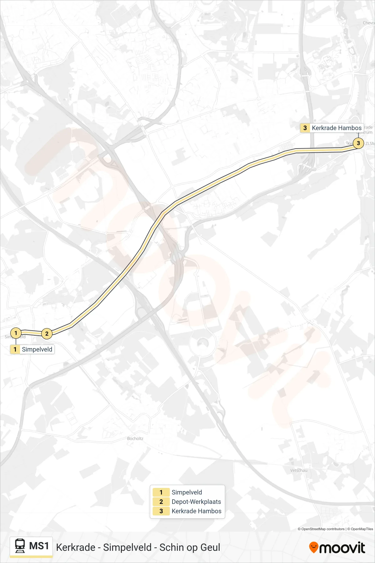 Lijn MS1 (trein, Kerkrade): route en haltes op de kaart