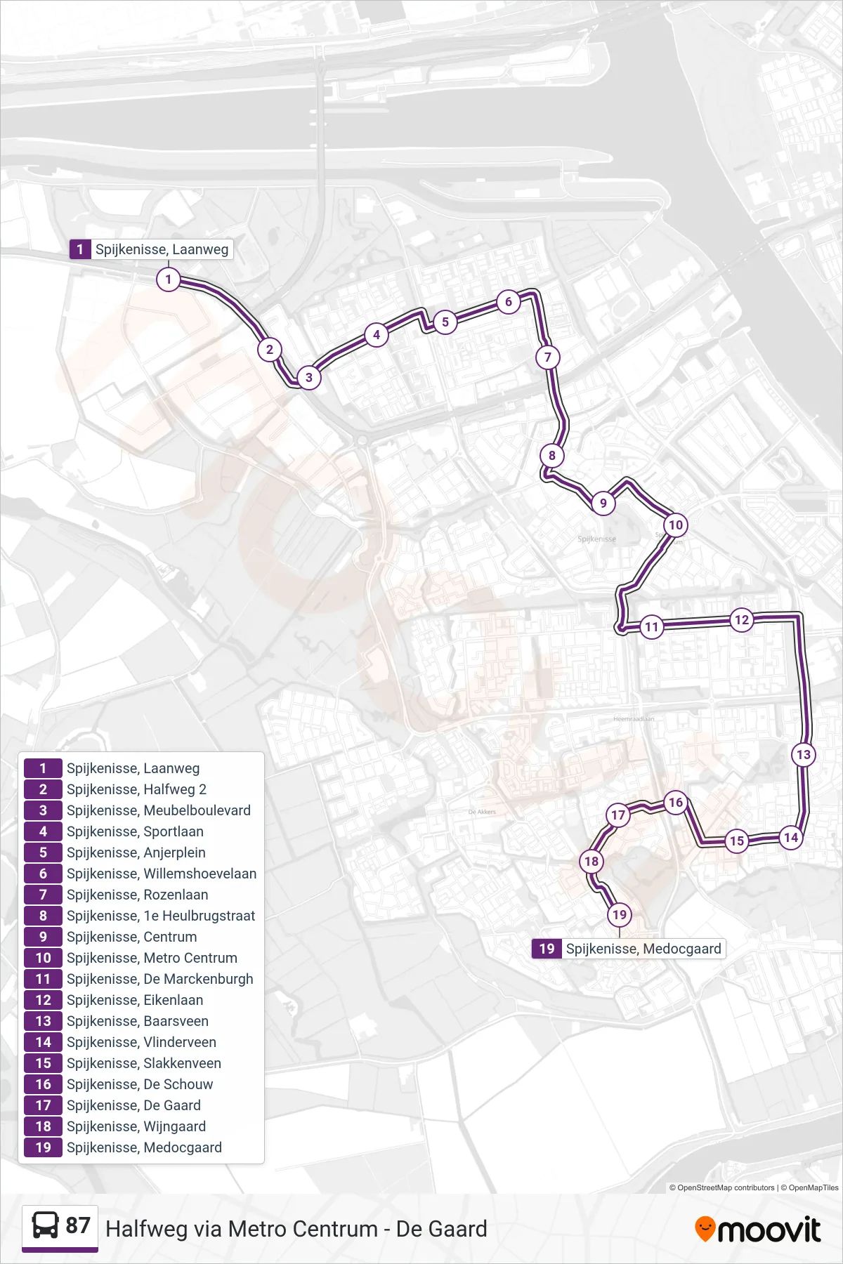 Lijn 87 (bus, De Gaard): route en haltes op de kaart