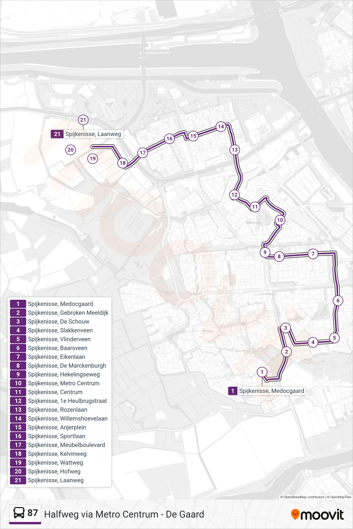 Lijn 87 (bus, Halfweg): route en haltes op de kaart