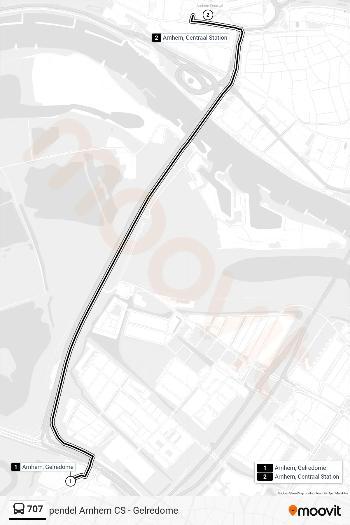Lijn 707 (bus, Arnhem Cs): route en haltes op de kaart