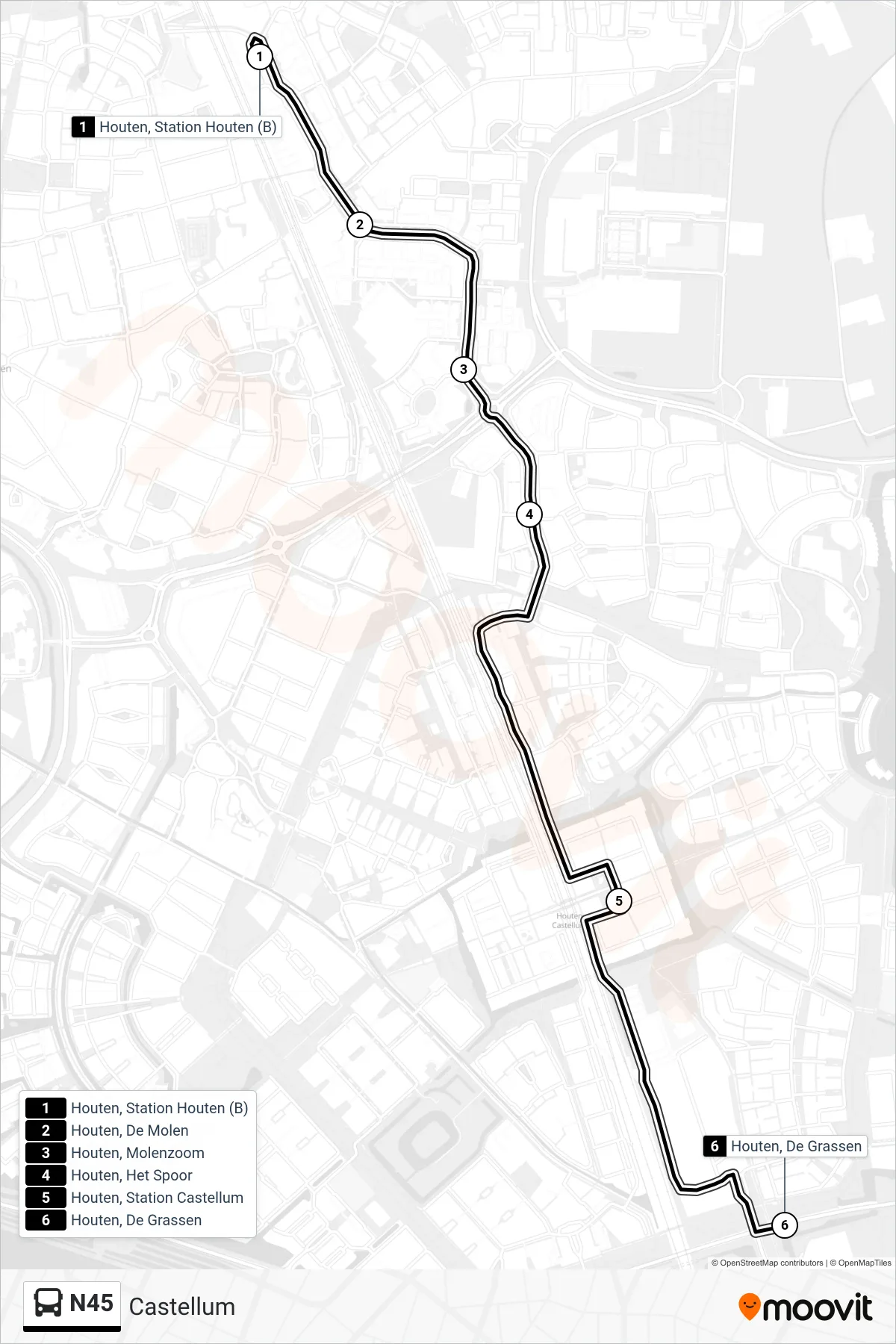 Lijn N45 (bus, Castellum): route en haltes op de kaart