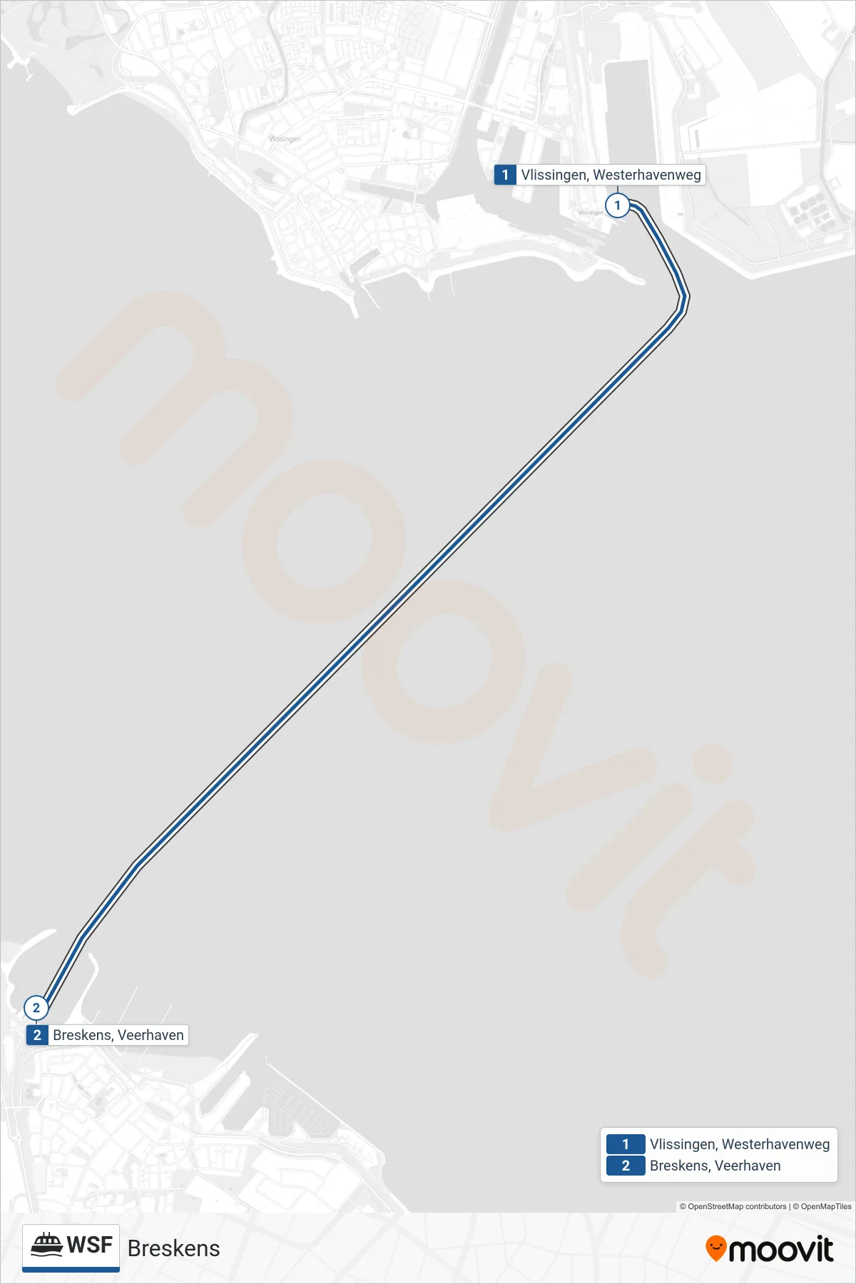 Lijn WSF (veerboot, Breskens): route en haltes op de kaart