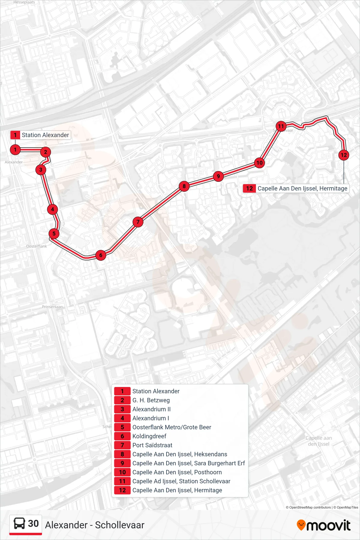 Linie 30 (Bus) Richtung Schollevaar: Route und Haltestellen auf der Karte