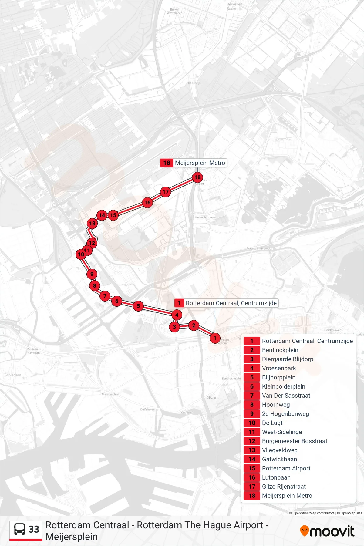 Lijn 33 (bus, Meijersplein Metro): route en haltes op de kaart
