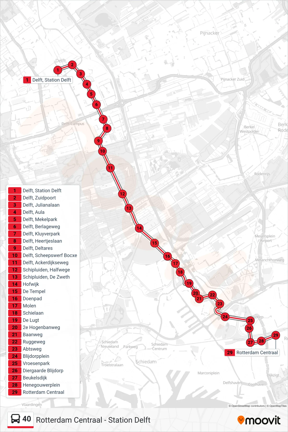 Lijn 40 (bus, Rotterdam Centraal): route en haltes op de kaart