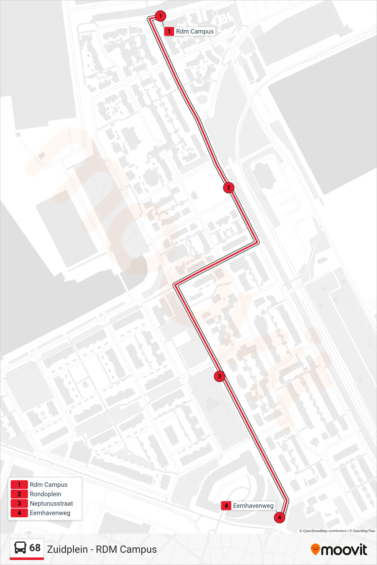 Lijn 68 (bus, Heijplaat): route en haltes op de kaart
