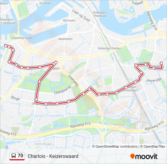 Bus 70 lijnkaart
