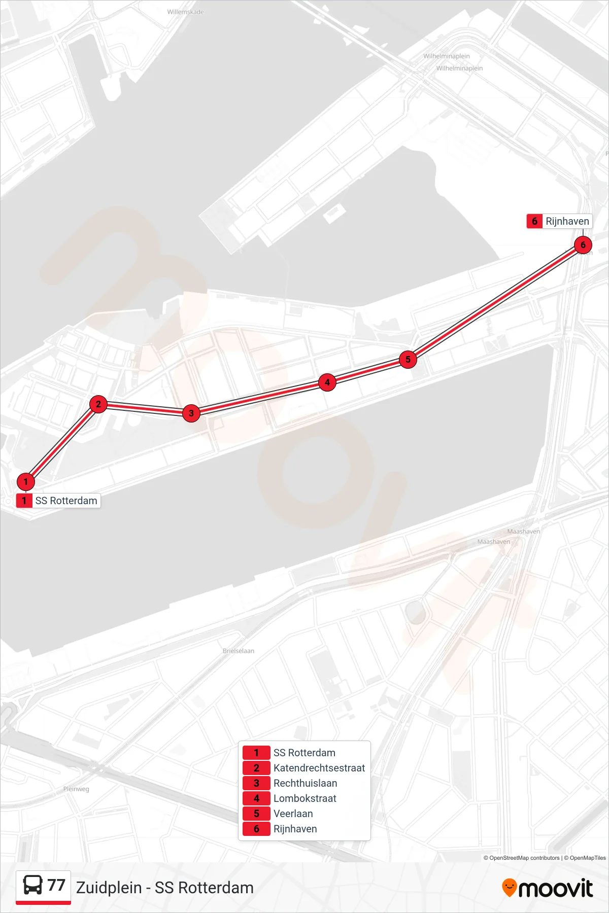 Linie 77 (Bus) Richtung Rijnhaven: Route und Haltestellen auf der Karte