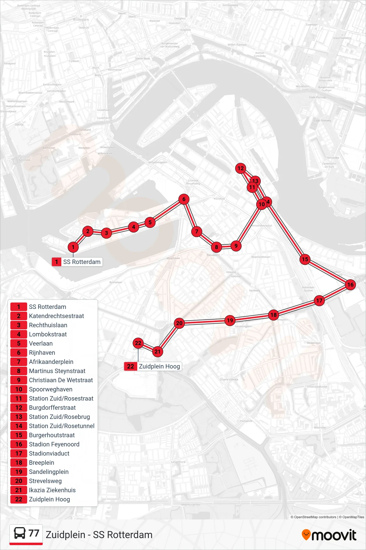 Lijn 77 (bus, Zuidplein): route en haltes op de kaart