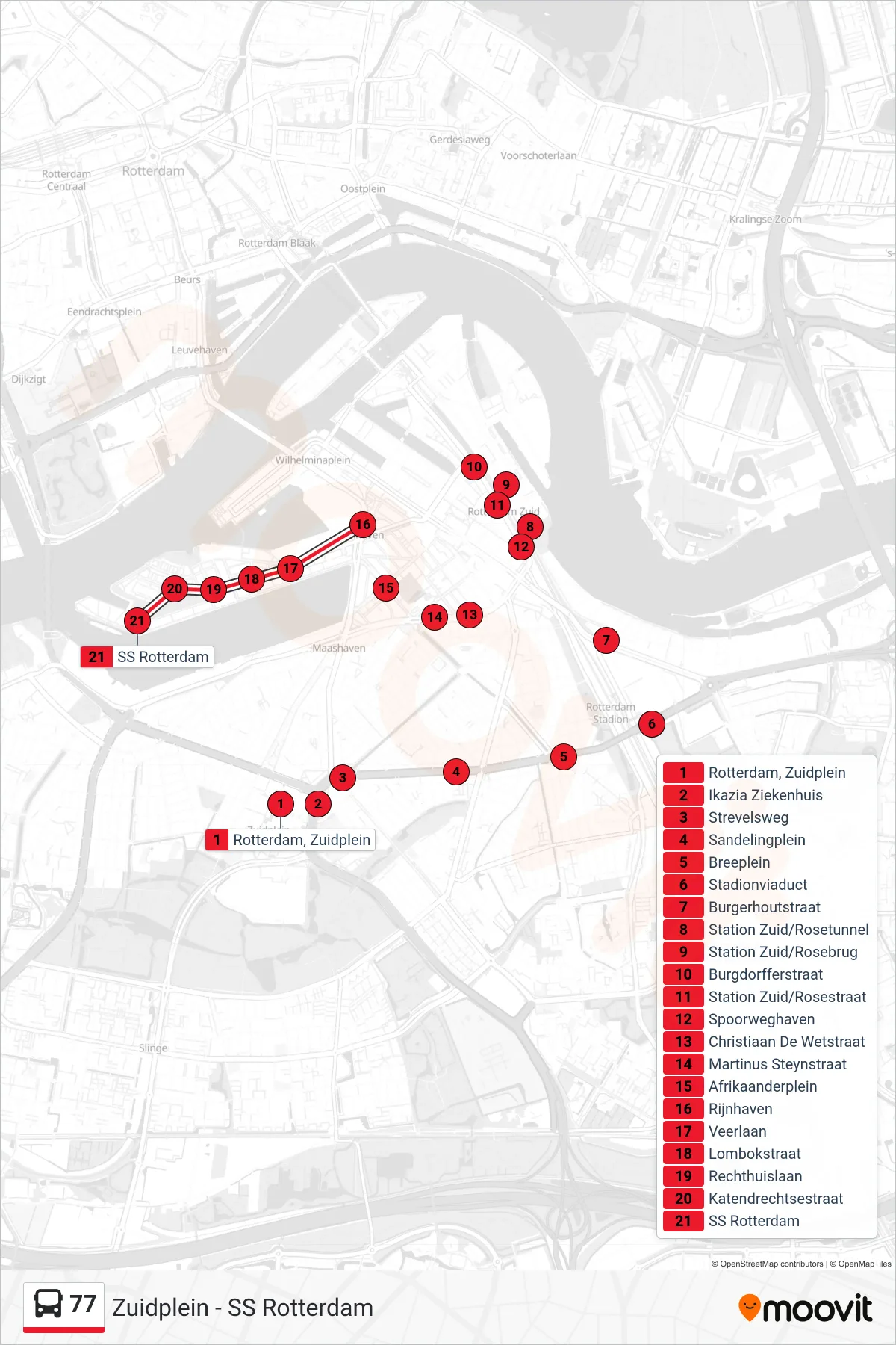 Linie 77 (Bus) Richtung SS Rotterdam: Route und Haltestellen auf der Karte