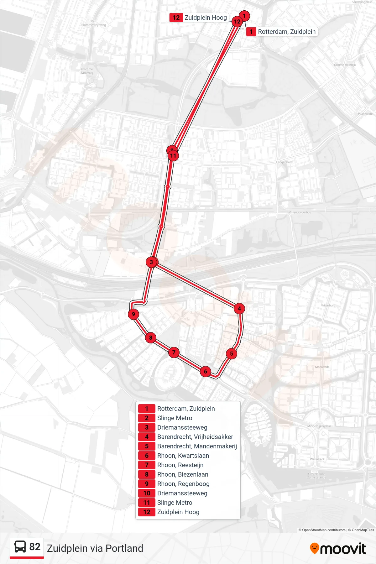 Lijn 82 (bus, Zuidplein): route en haltes op de kaart