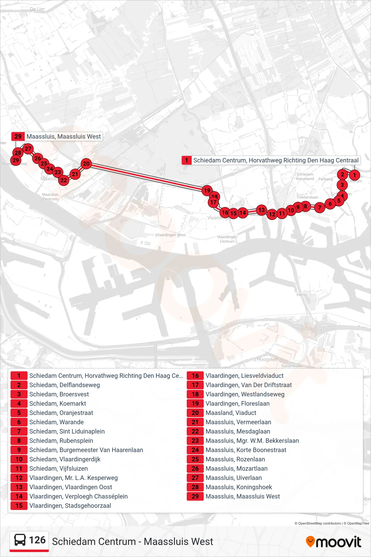Lijn 126 (bus, Maassluis West): route en haltes op de kaart