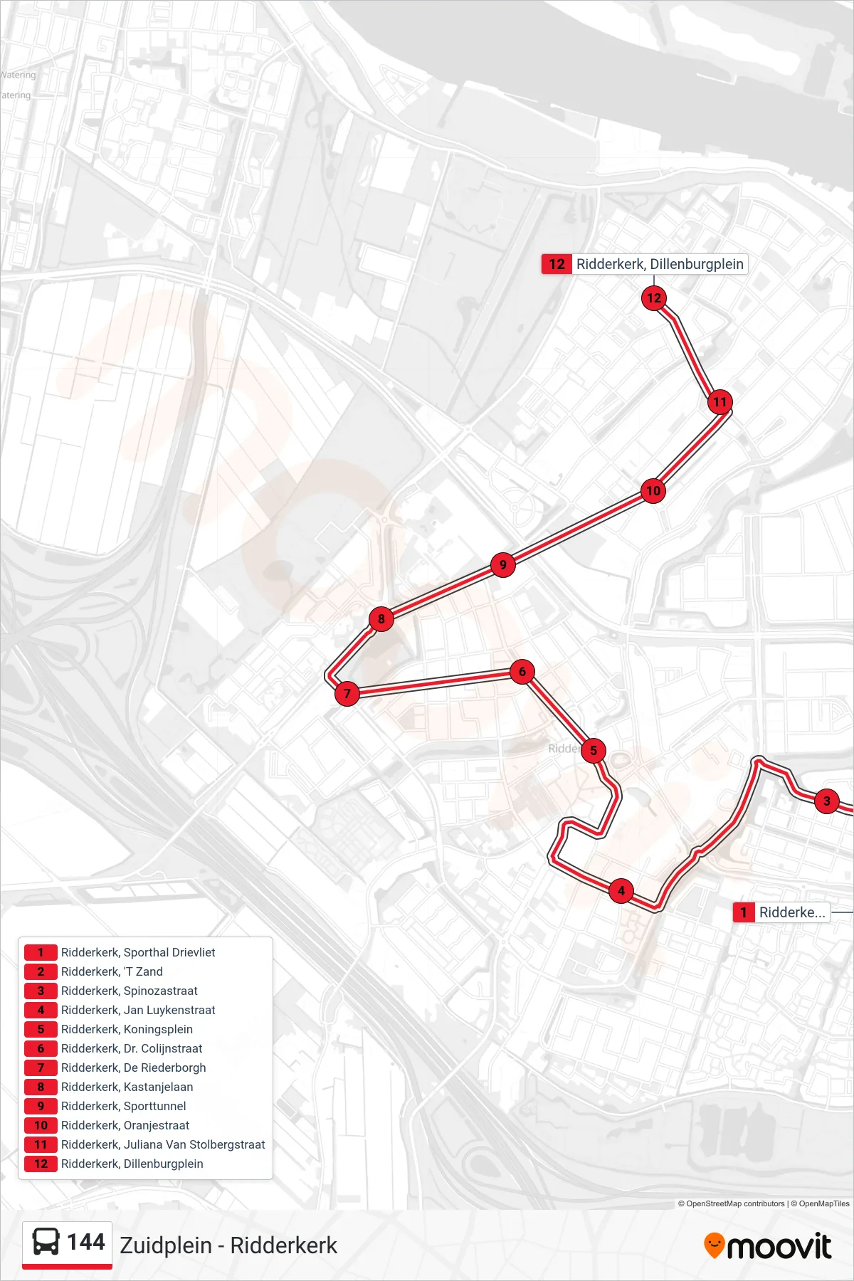 Lijn 144 (bus, Slikkerveer): route en haltes op de kaart