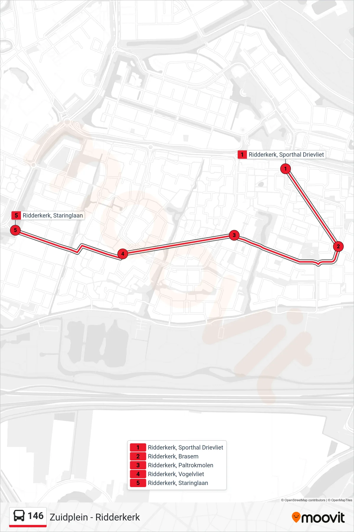Lijn 146 (bus, Ridderkerk (Sneldienst)): route en haltes op de kaart
