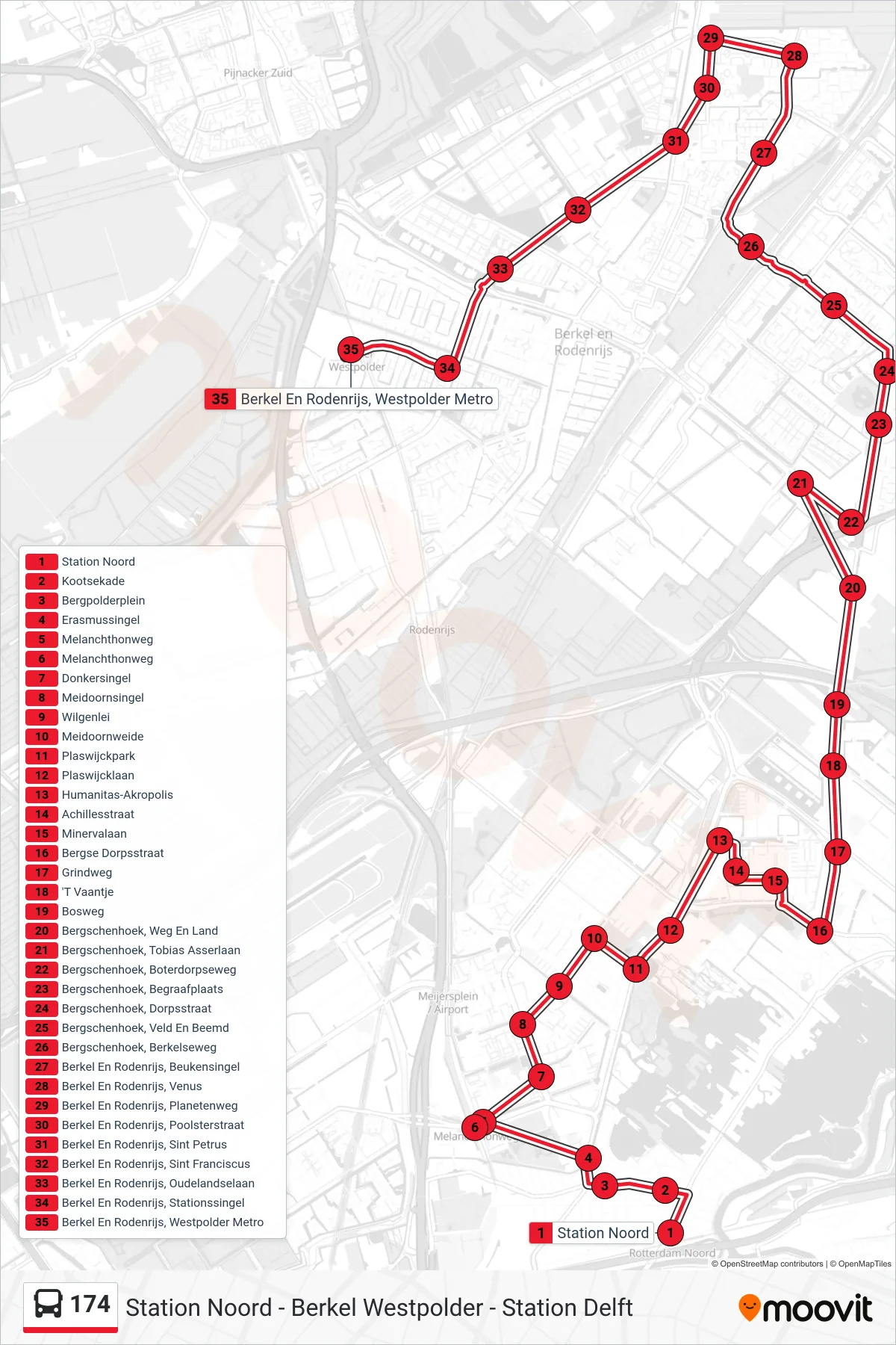 Lijn 174 (bus, Berkel Westpolder): route en haltes op de kaart