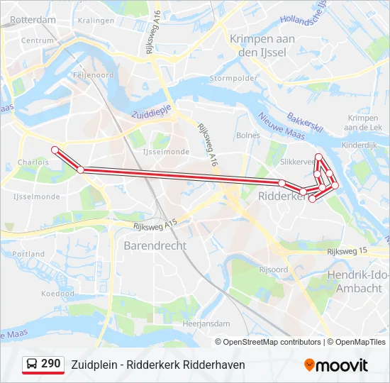 Bus 290 lijnkaart