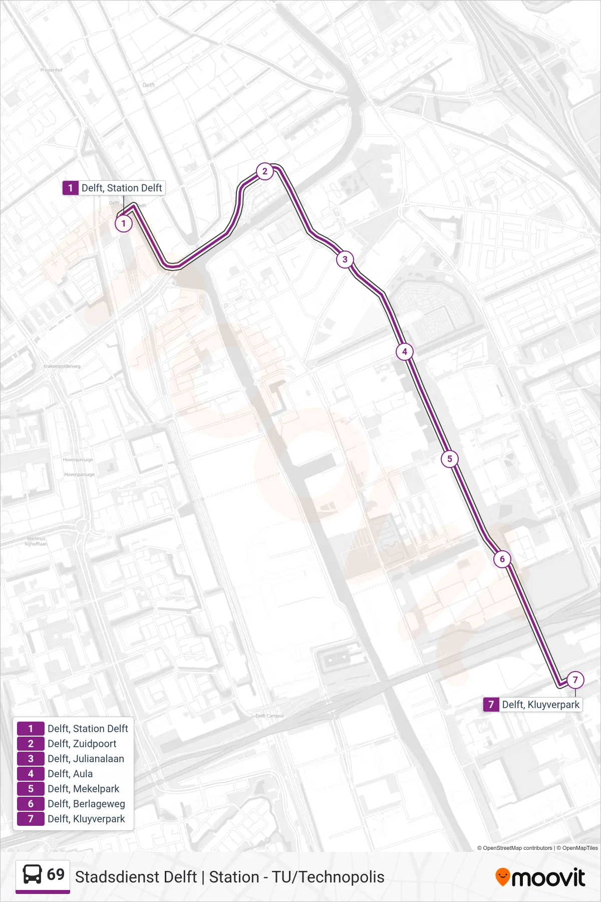 Lijn 69 (bus, Tu Campus): route en haltes op de kaart
