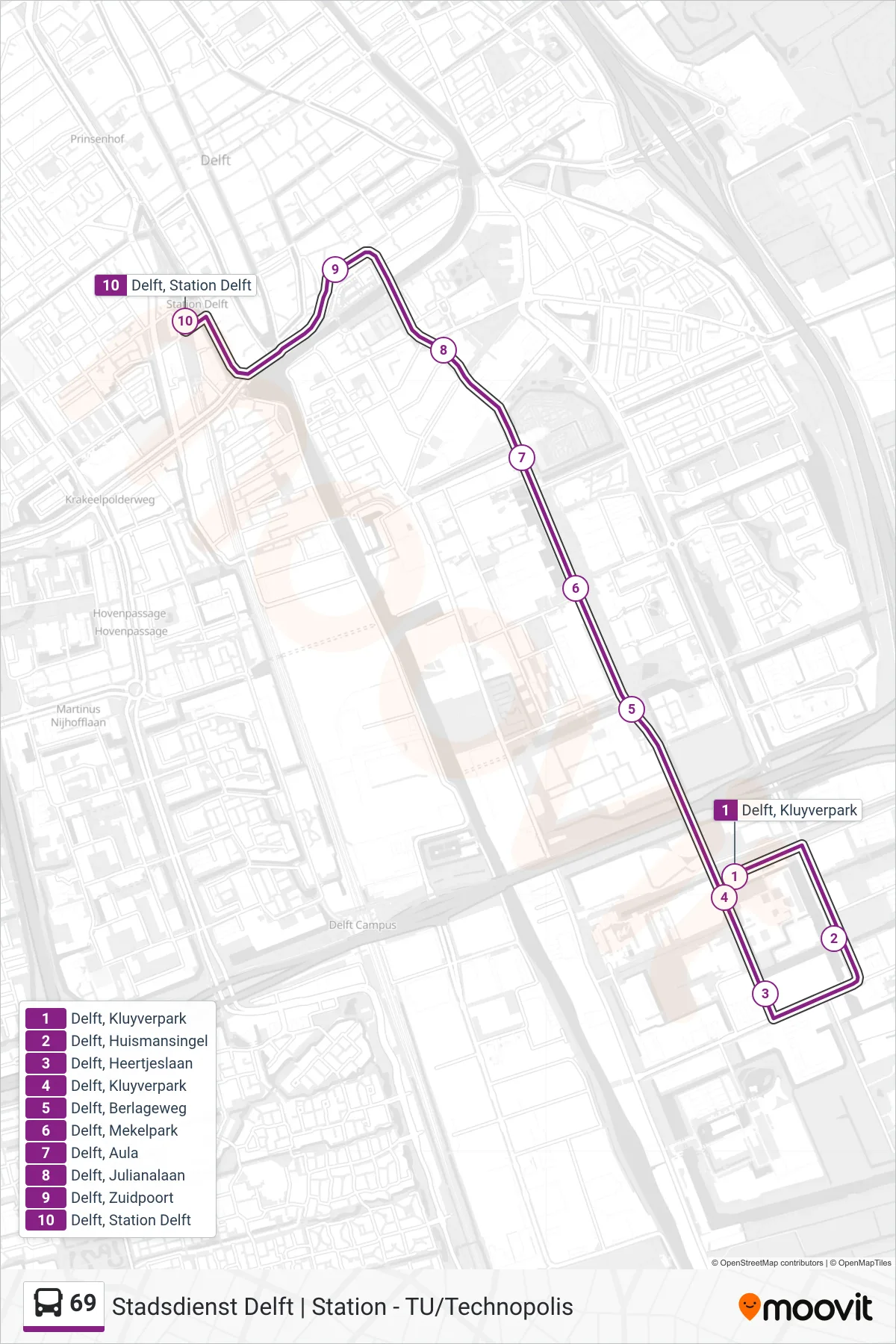 Lijn 69 (bus, Station): route en haltes op de kaart