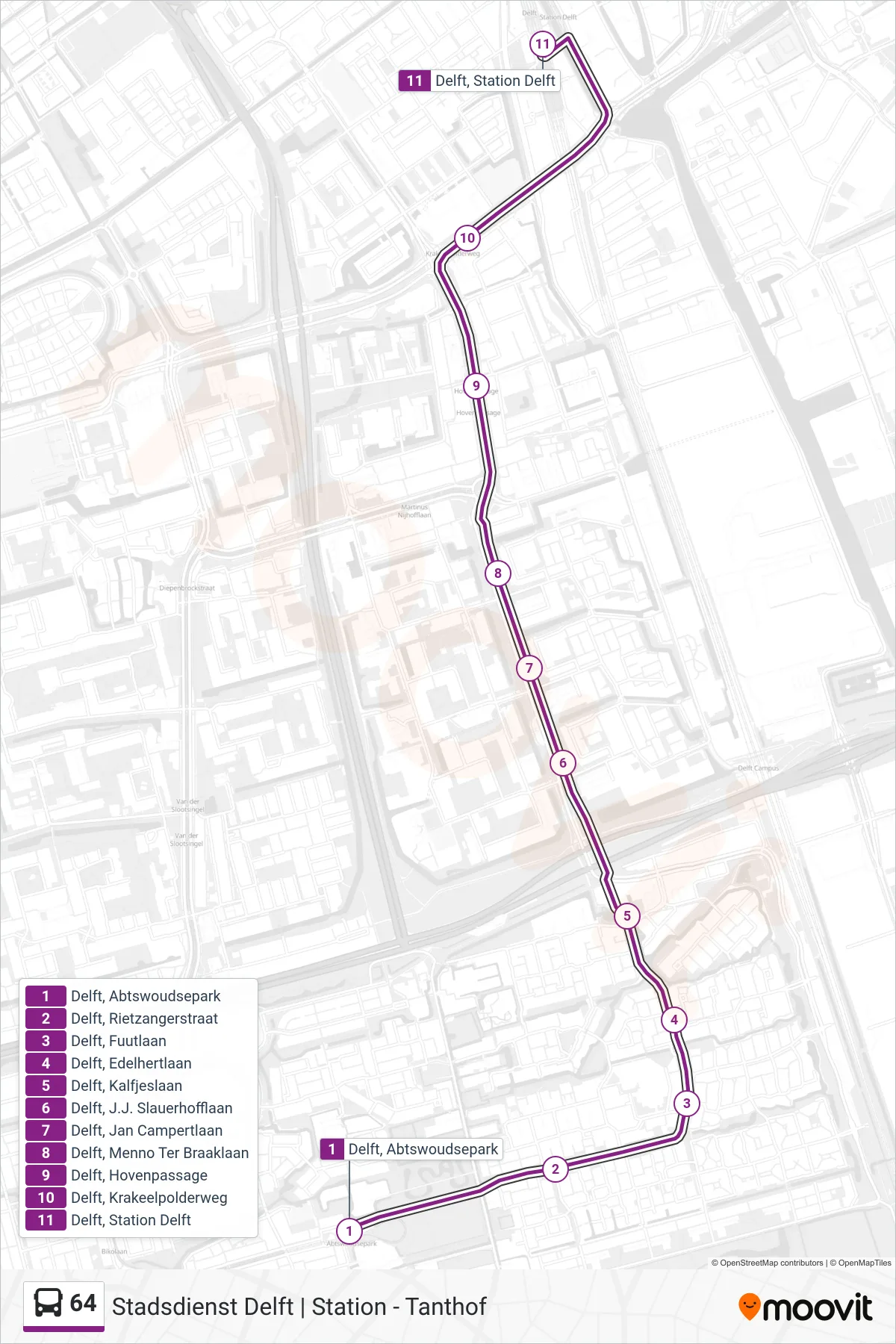 Lijn 64 (bus, Station): route en haltes op de kaart