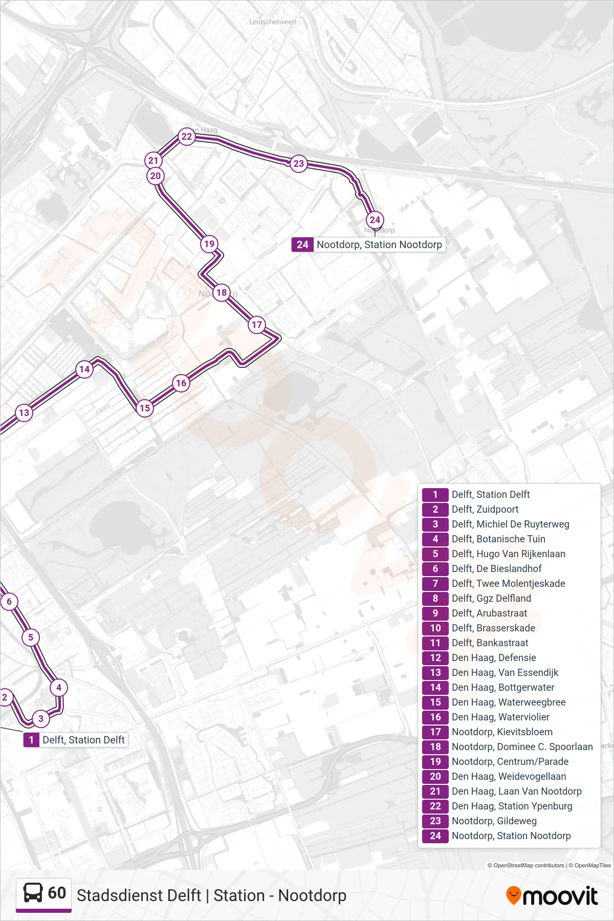 Lijn 60 (bus, Nootdorp Metro): route en haltes op de kaart