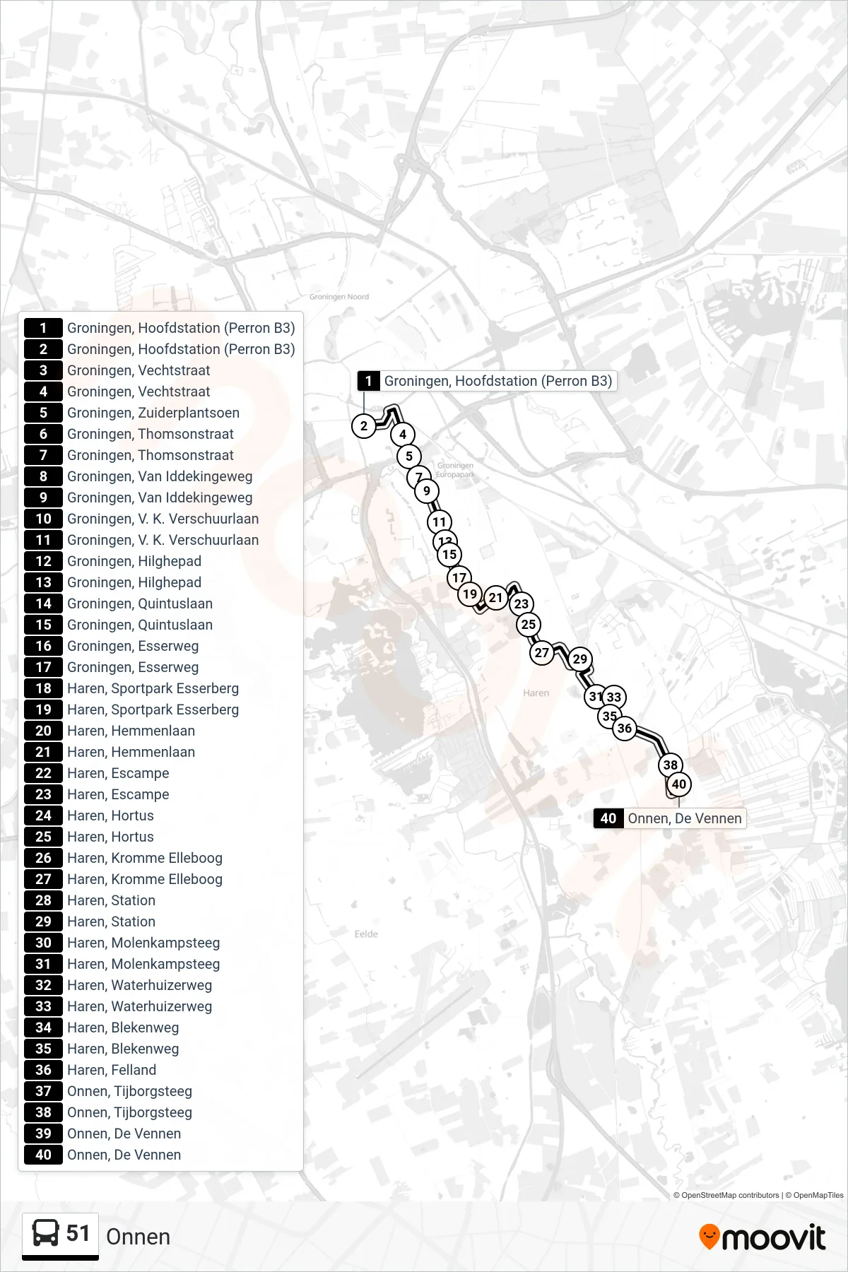 Lijn 51 (bus, Onnen): route en haltes op de kaart