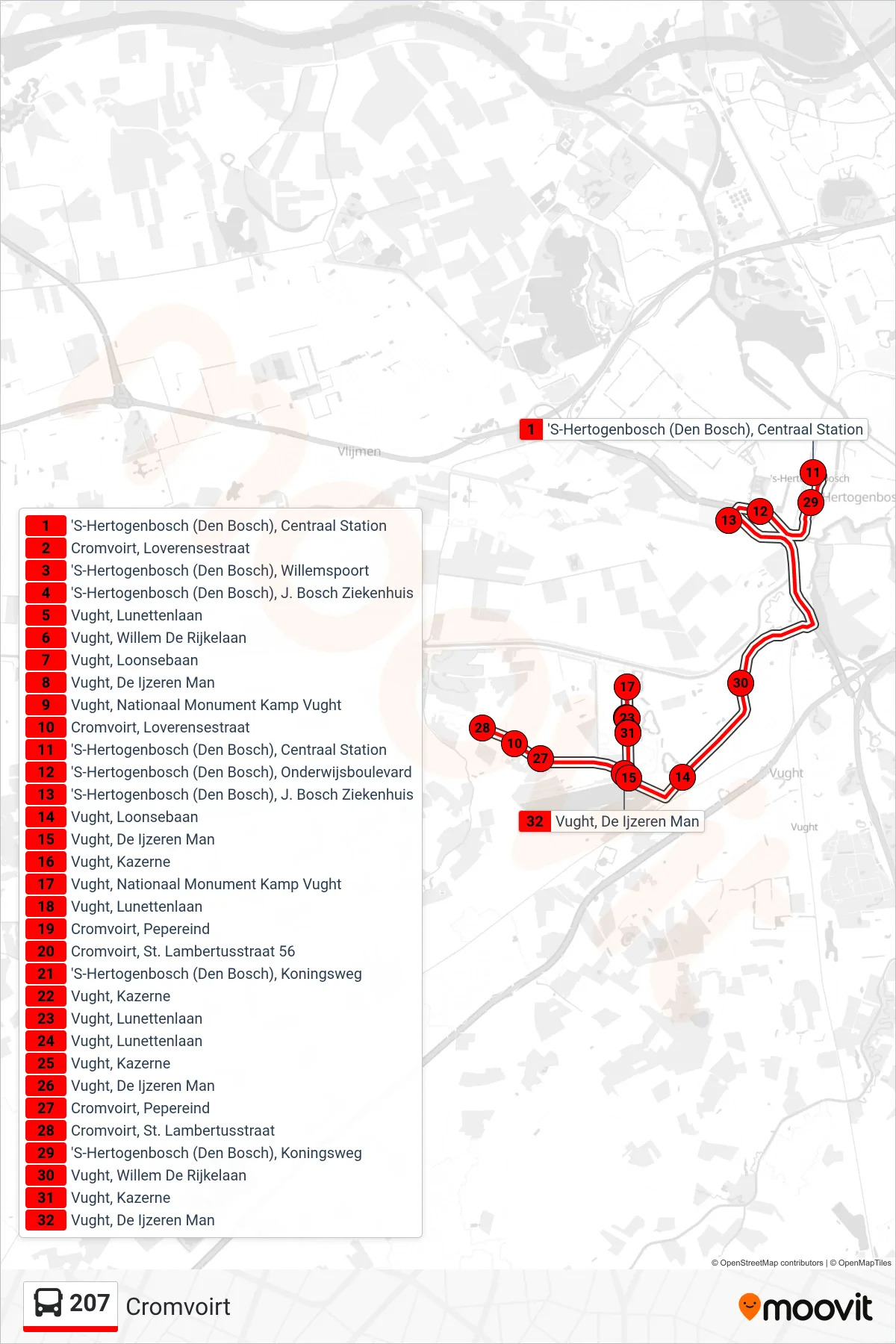 Lijn 207 (bus, Cromvoirt): route en haltes op de kaart