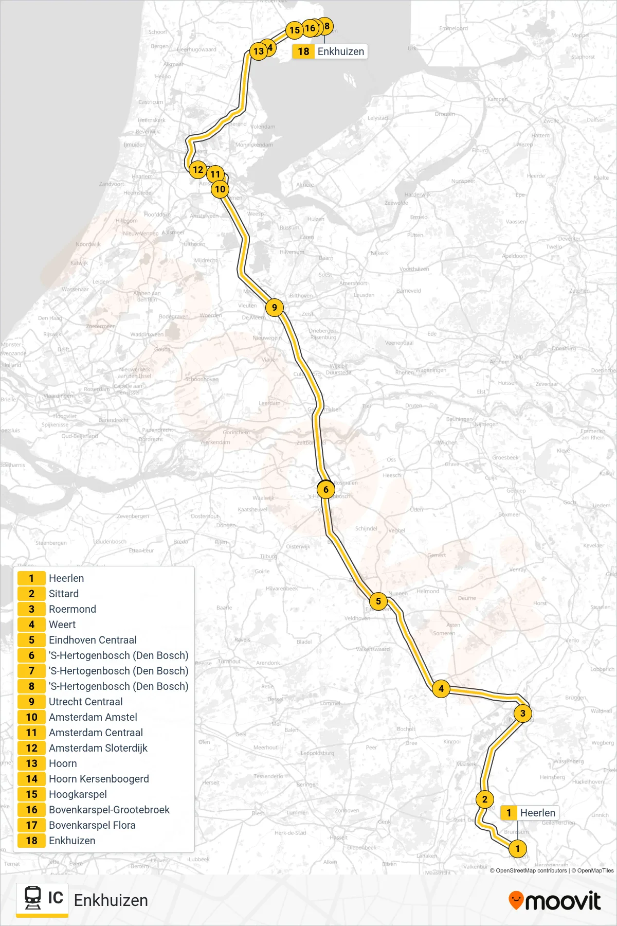 Lijn IC (trein, Enkhuizen): route en haltes op de kaart