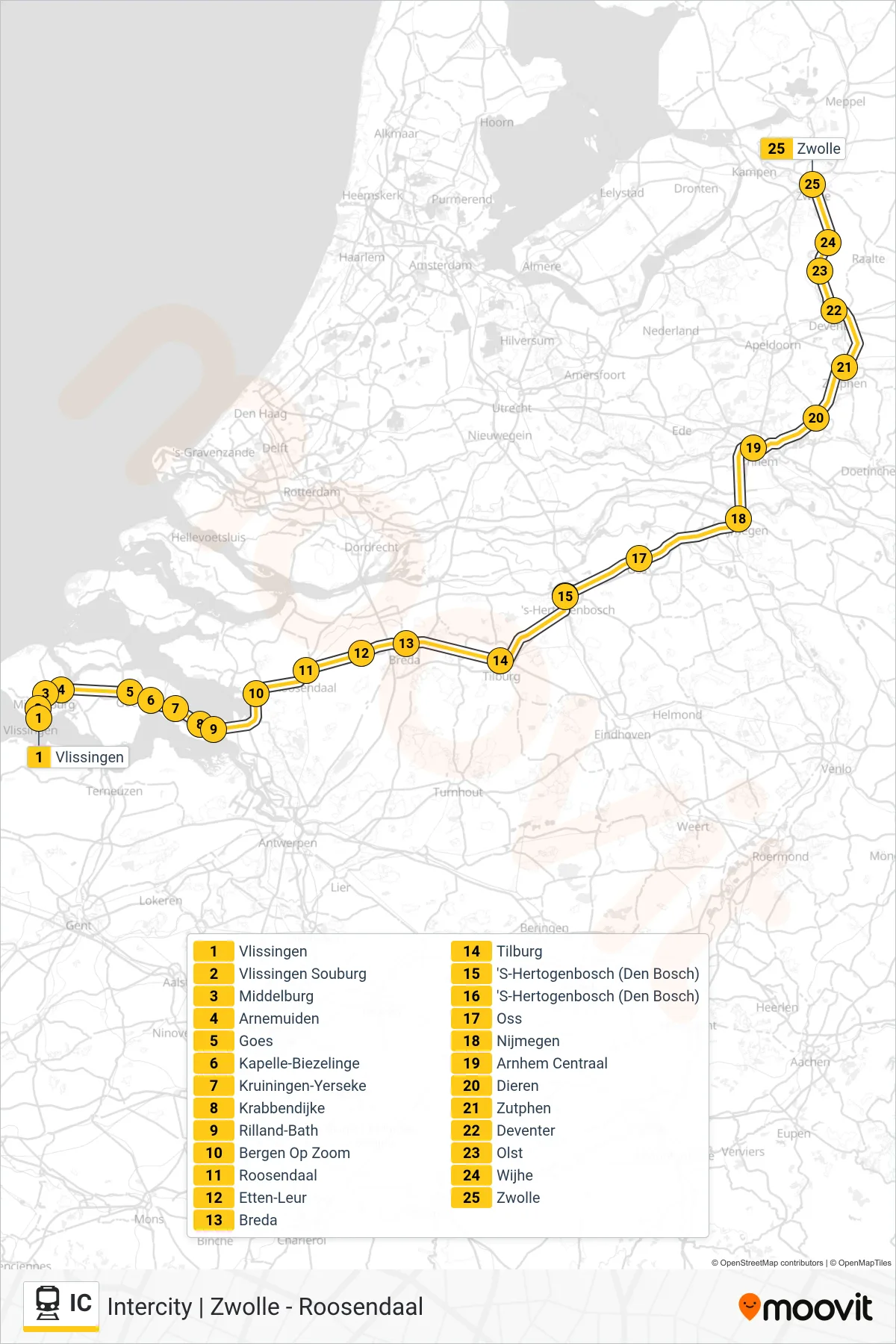 Linie IC (Bahn) Richtung Zwolle: Route und Haltestellen auf der Karte