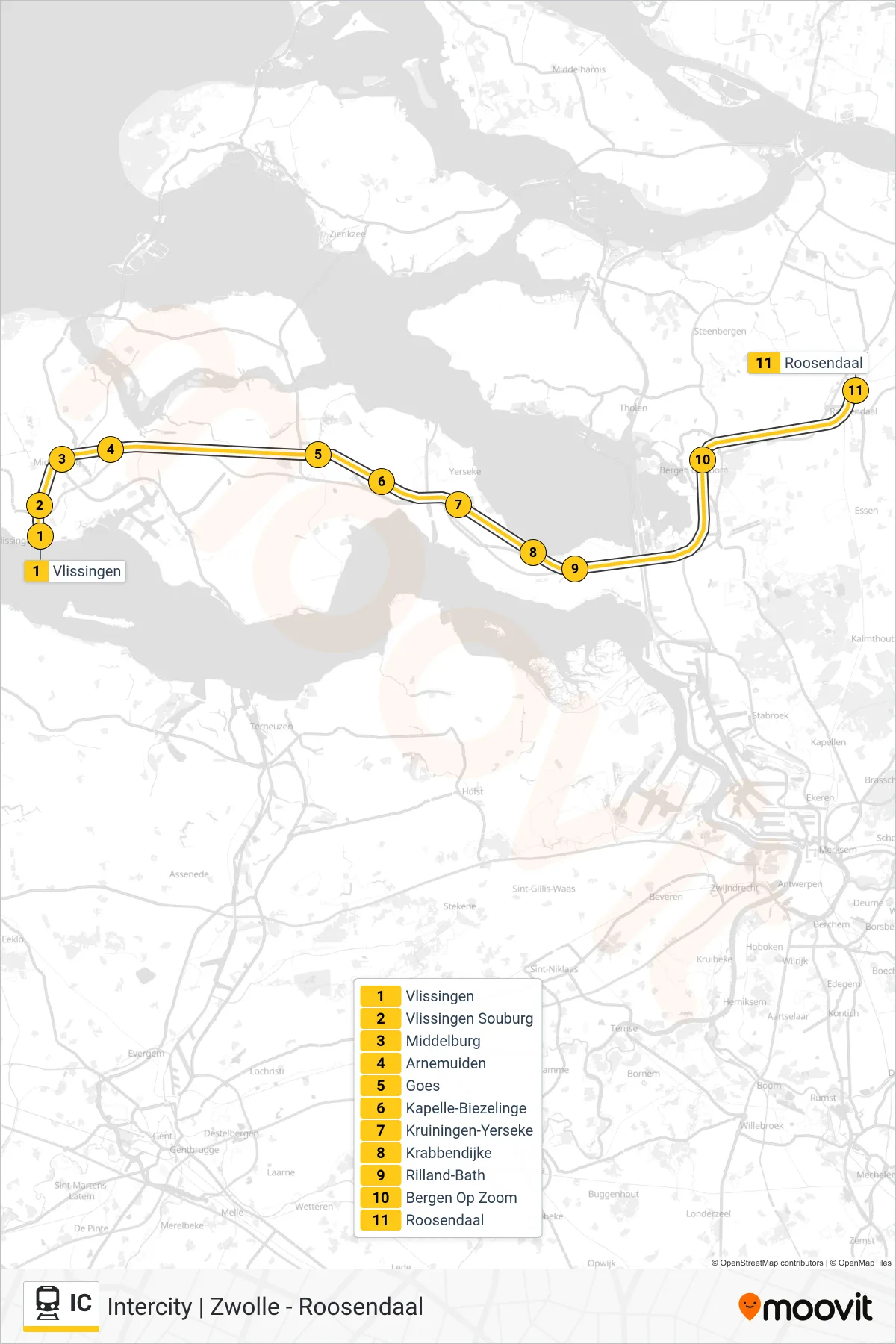 Linie IC (Bahn) Richtung Roosendaal: Route und Haltestellen auf der Karte