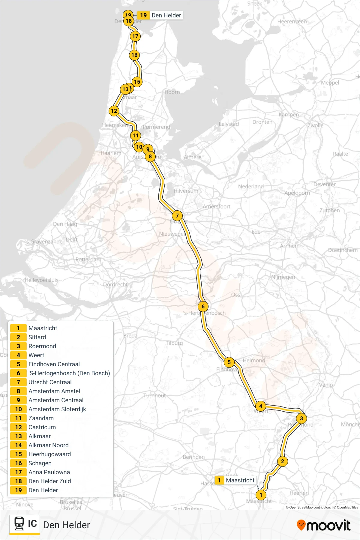 Lijn IC (trein, Den Helder): route en haltes op de kaart