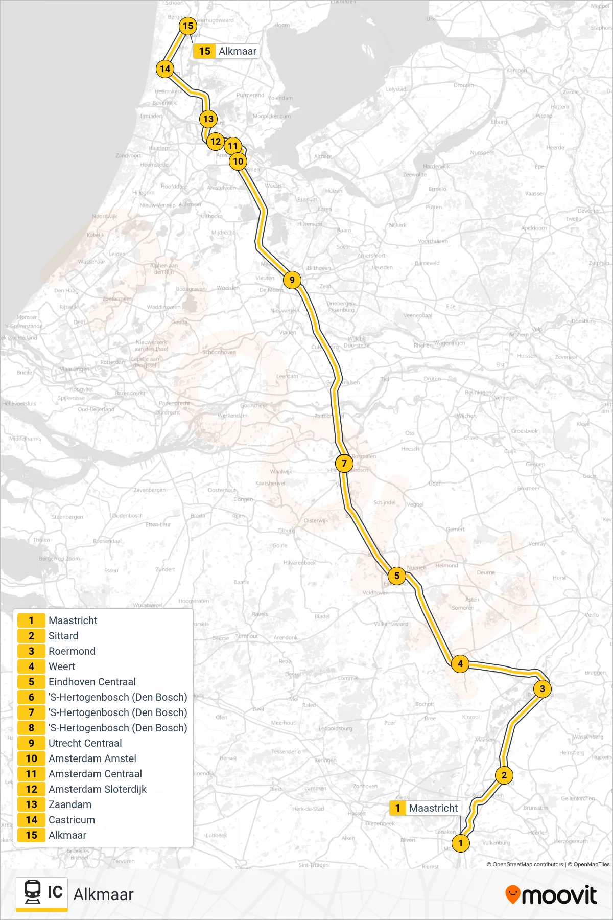 Lijn IC (trein, Alkmaar): route en haltes op de kaart