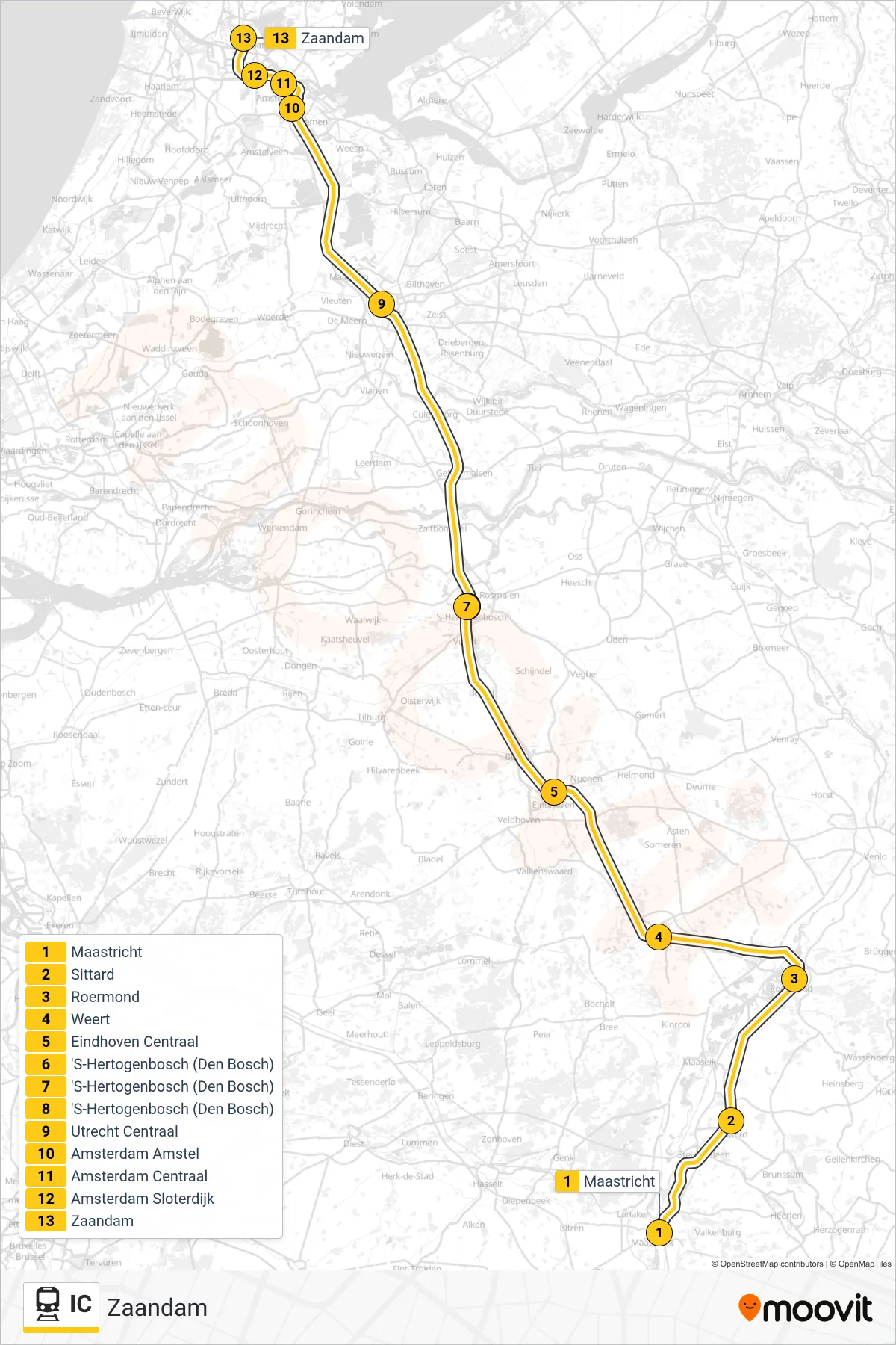 Linie IC (Bahn) Richtung Zaandam: Route und Haltestellen auf der Karte